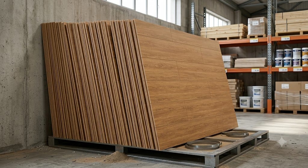 Harga panel PVC per lembar Tumpukan Wallboard Champion siap jual di toko bahan interior