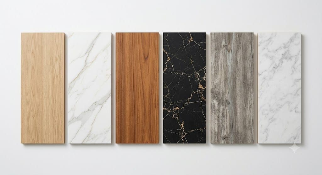 Motif kayu dan marmer PVC Berbagai jenis motif Wallboard Champion, kayu dan marmer